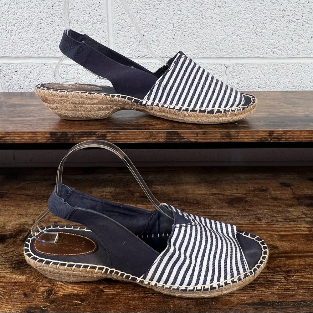Cliffs Espadrille Sandal Chyme Wedge Peep Toe‎ Navy Blue Striped Sling Back 10